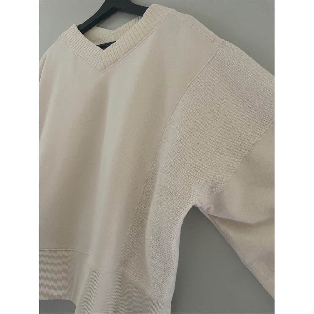 Aerie Oversized V-Neck Mixed Texture Sweatshirt Cream Medium - Picture 3 of 10